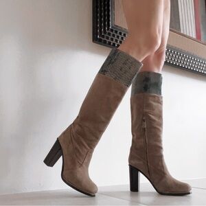 Diane von Furstenberg Shelly High Heel Boots Suede Leather Animal Print Size 9